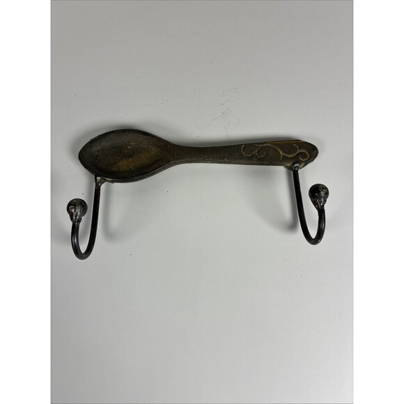 Unbranded Other - Vintage Rustic Spoon Wall Mounted 2 Hooks Heavy Cast Iron 8”